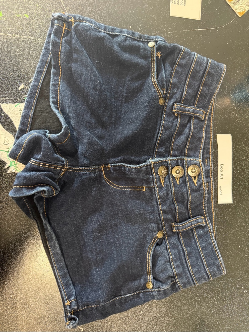 Blue Spice Dark Blue Denim Girls' Shorts with Triple Button Waist
